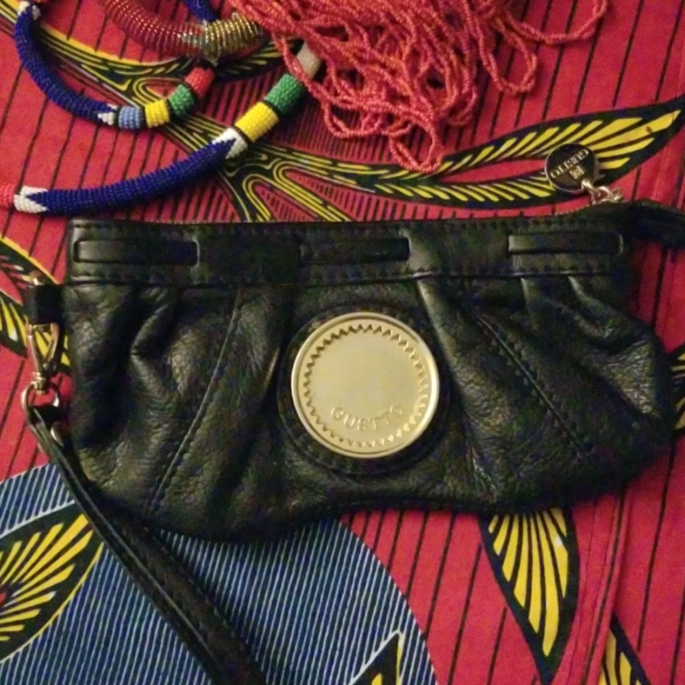 Gustto Black Leather Zip Coin Pouch Wristlet